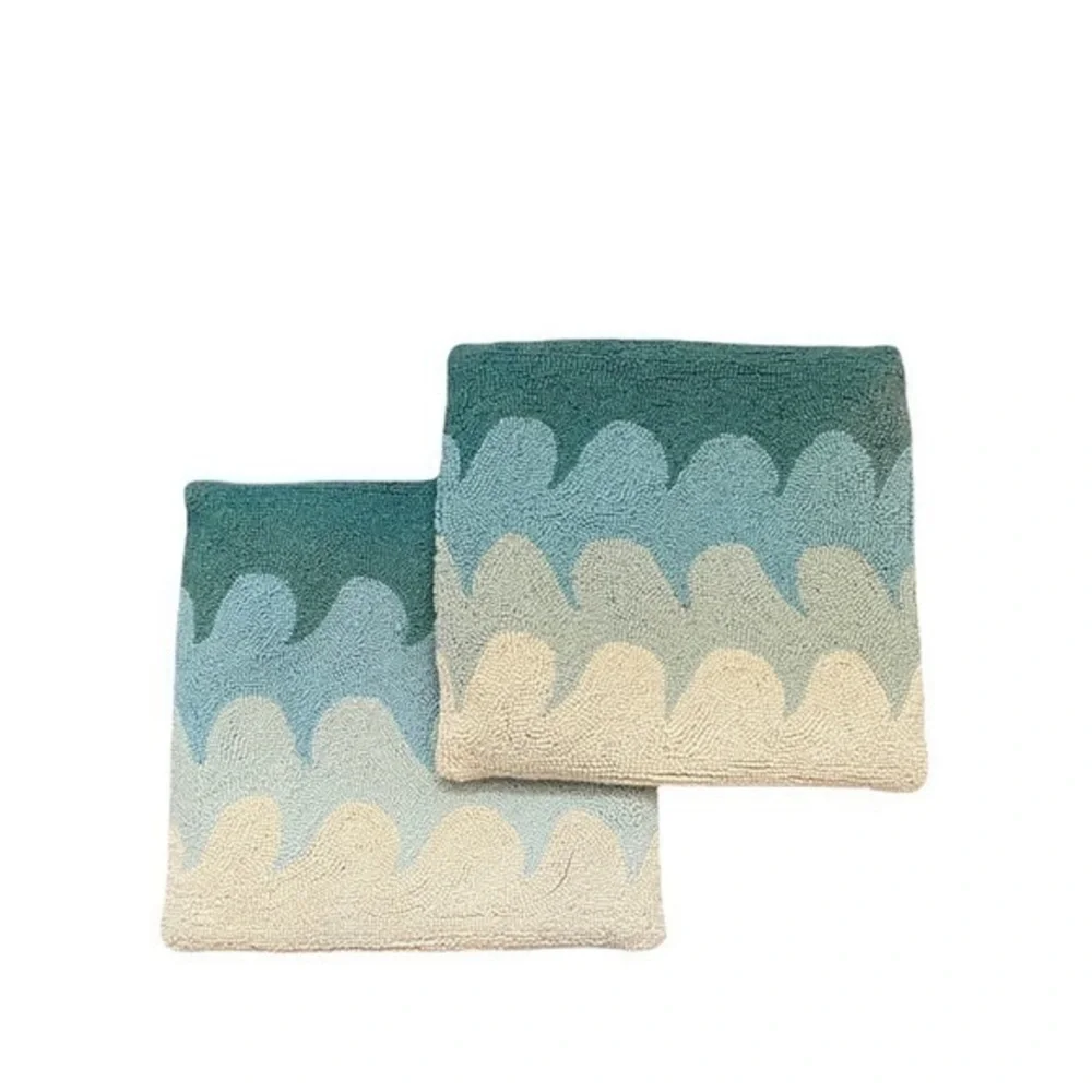 Set of 2 Coast To Home Wave Hook Wool Velvet Pillow Covers 18” x 18”